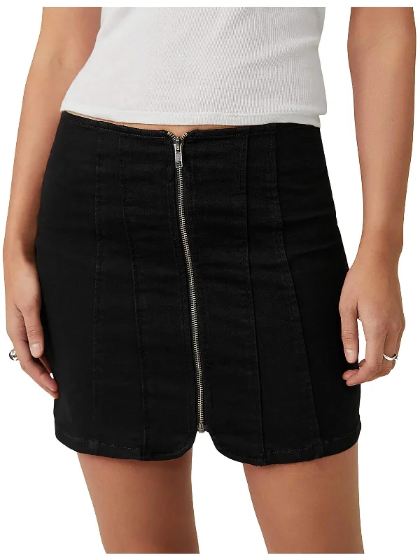 Women's long denim skirts for modest fashionistas -Womens Mini Pintuck Denim Skirt