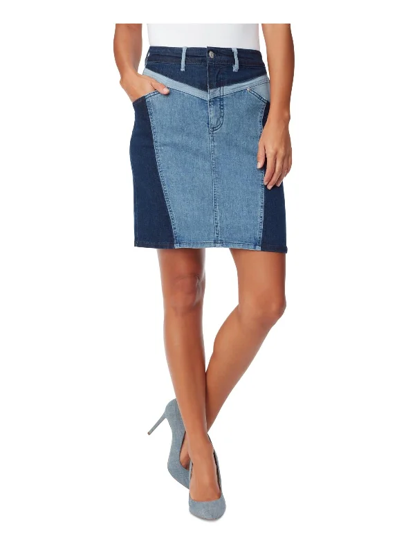 Women's knee-length denim skirts for casual days -Womens Patchwork Denim Denim Skirt