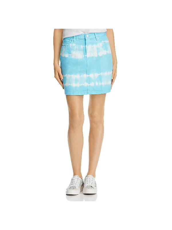 Women's denim skirts for maternity wear -Womens Tie-Dye Short Denim Skirt