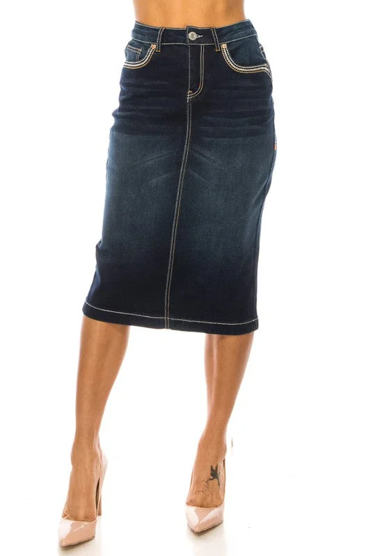 Women's vintage denim skirts for retro fashion -Ashley Dark Denim Skirt