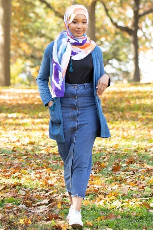 Women's colorful denim skirts for spring fashion -Button Down Jean Maxi Skirt