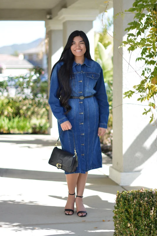 Denim coats with smart technology integration -Women's denim jacket and essentials-Cara Indigo Denim Dress & Jacket