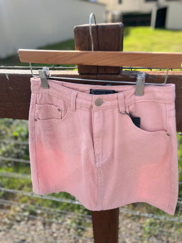 Women's zipper-detail denim skirts for modern appeal -CGK1504 Pink Women's Denim Skirt Women's zipper-detail denim skirts for modern appeal -CGK1504 Pink Women's Denim Skirt