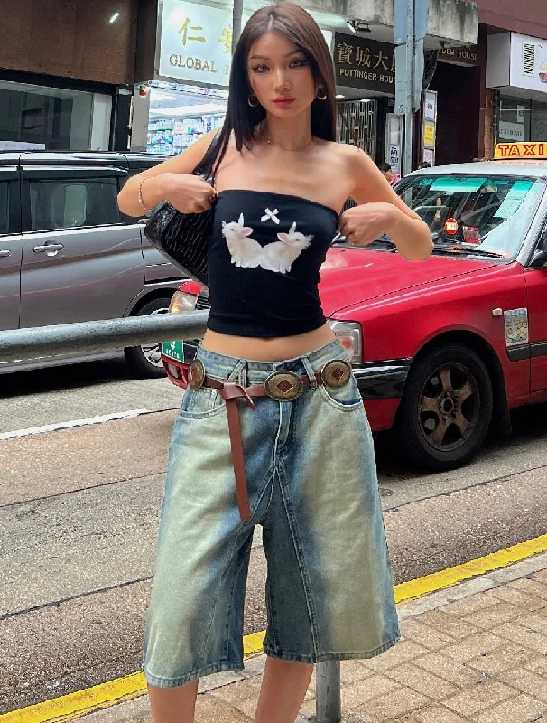 Stylish women from brand styled or plus -Damion Denim Blue Washed Vintage High Waist Loose Straight Wide Leg Jeans Shorts Stylish women from brand styled or plus -Damion Denim Blue Washed Vintage High Waist Loose Straight Wide Leg Jeans Shorts