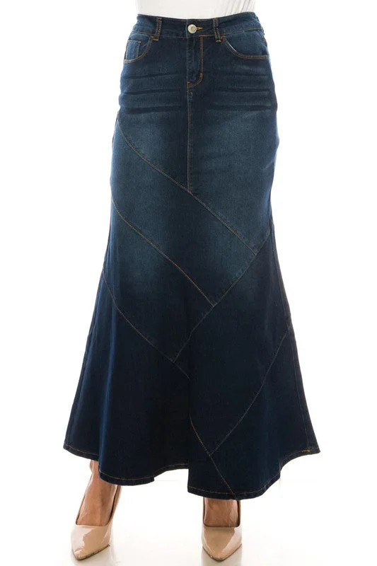 Women's plus size denim skirts for everyday wear -Ghazala Dark Maxi Denim Skirt