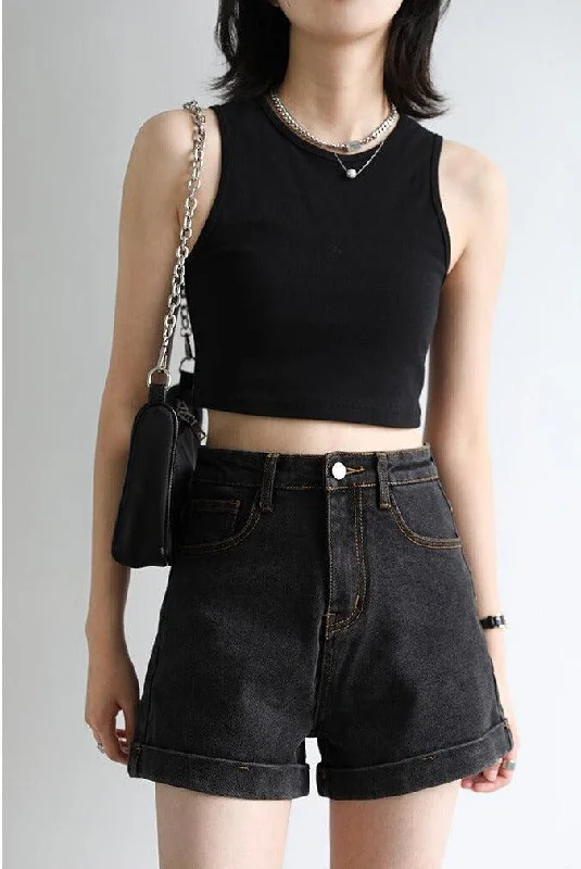 Women's denim shorts with a bathing suit :Grunge Black Jean Shorts