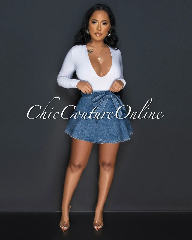 Women's high-waisted denim skirts for hourglass figure -Jude Acid Wash Ruffle Denim Skirt Women's high-waisted denim skirts for hourglass figure -Jude Acid Wash Ruffle Denim Skirt