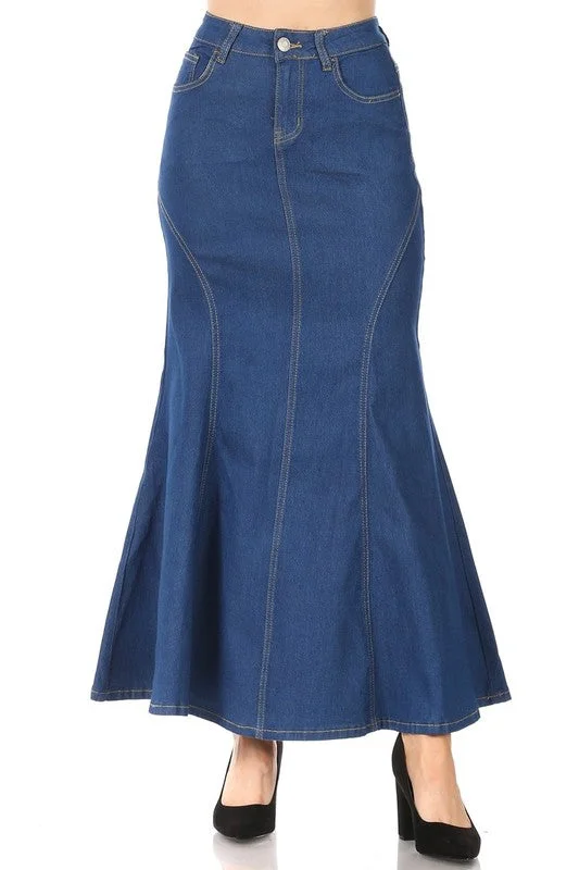 Women's wide-leg denim skirts for comfortable wear -Milano Maxi Denim Skirt