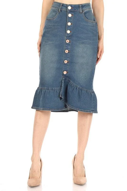 Women's button-front denim skirts for trendy style -Miranda Vintage Denim Skirt