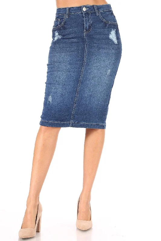 Women's pleated denim skirts for feminine style -Molly Distressed Denim Skirt