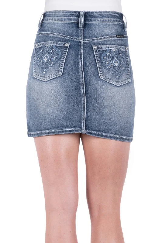 Women's high-waisted denim skirts for comfort -PCP2407615 Pure Western Women's Valeri Denim Skirt Women's high-waisted denim skirts for comfort -PCP2407615 Pure Western Women's Valeri Denim Skirt