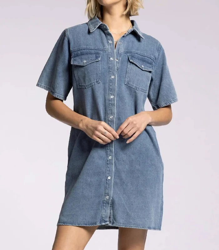 Denim dress with adjustable waist--Fit quality sale denim now-Phoenix Dress In Denim