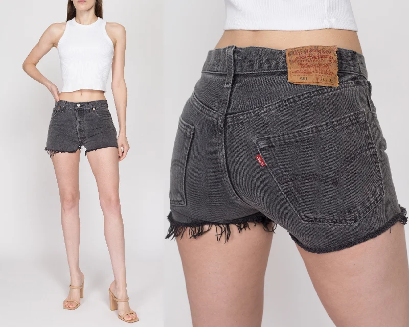 To great jeans stylist in 2025.Small 90s Levis 501 Black Cut Off Jean Shorts 29"