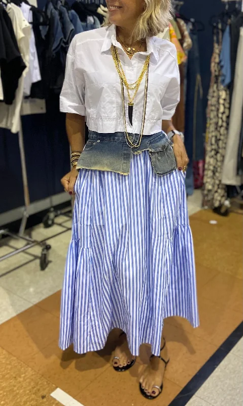 Women's denim skirts with layered ruffles for playful look -Striped Denim Skirt