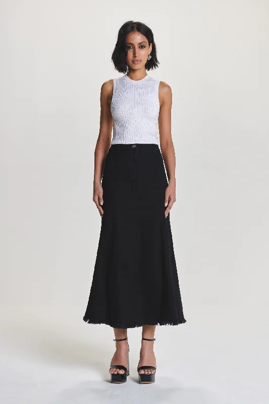 Women's denim skirts with frayed hem for casual looks -TEXAS DENIM SKIRT