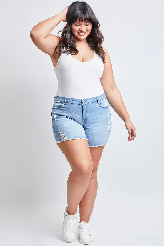 Where Denim to be great:Women's Plus Curvy Fit  Jeans Shorts With Fray Hem