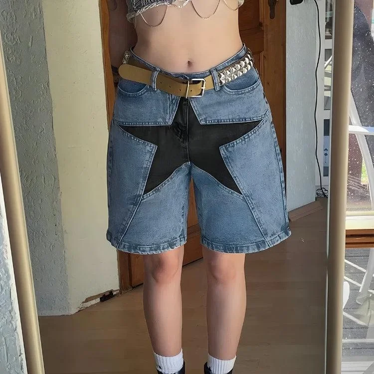 Women's denim shorts near the stores :Y2K Star Jean Shorts