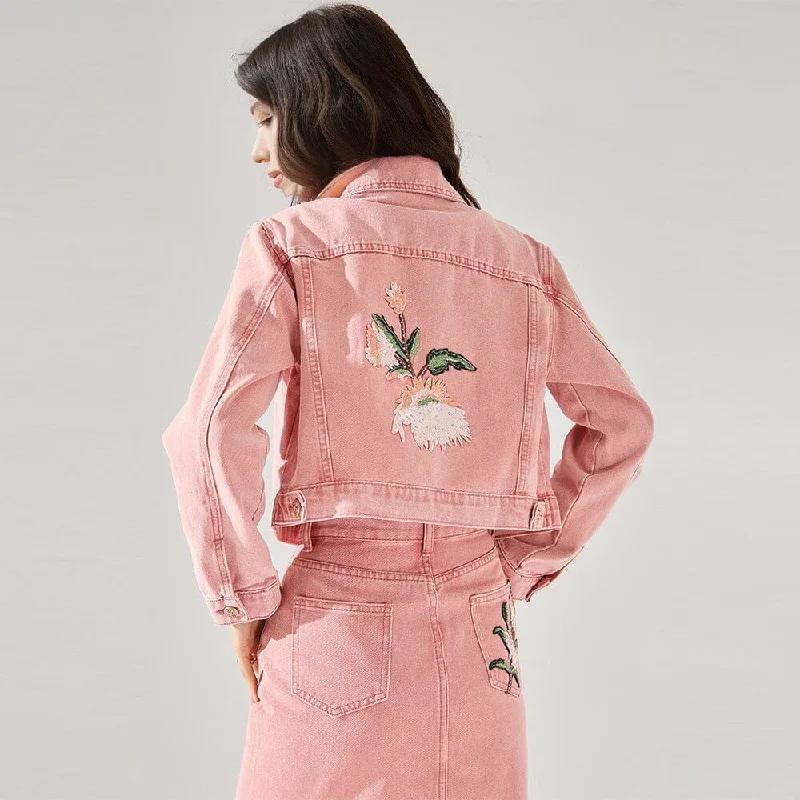 Women's denim jeans denim with best and Denim-Ensemble En Jean Brodé - Dolores