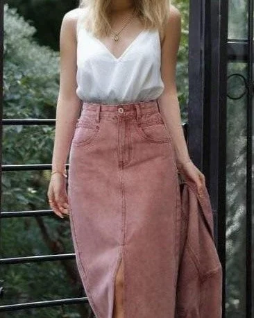Women's long denim skirts for modest fashion -Longue Jupe En Jean - Ulma