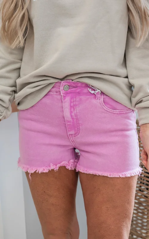 Women's denim shorts with curved seams :Mid Rise Acid Wash Frayed Cutoff Denim Shorts | Zenana - Final Sale Women's denim shorts with curved seams :Mid Rise Acid Wash Frayed Cutoff Denim Shorts | Zenana - Final Sale
