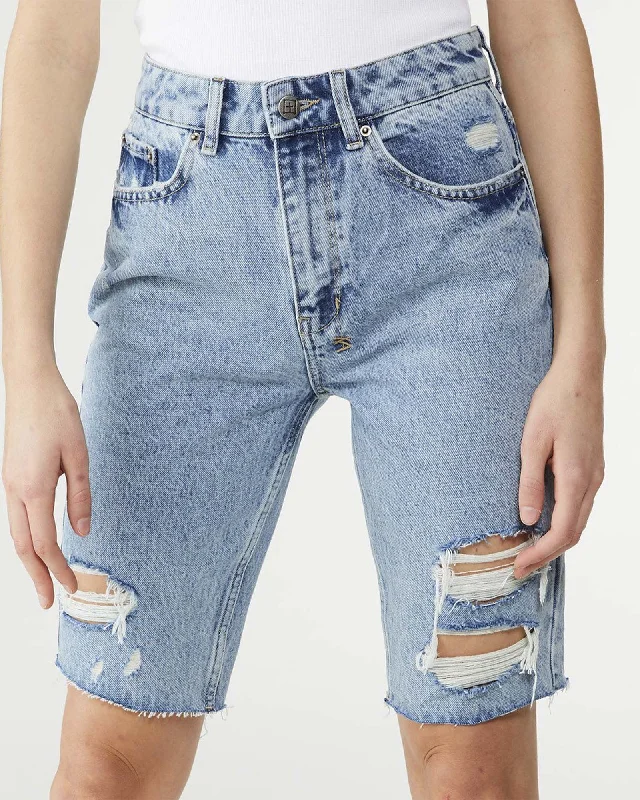 Women's denim shorts high rise trendy-APP LAYE SHORT OVERKAST