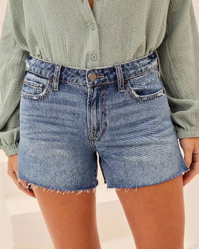 Women's denim shorts with a floral print-Bentley Mid Rise Denim Shorts