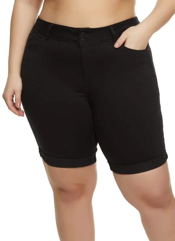 Women's denim shorts with a bermuda length-Plus Size Fixed Cuff Denim Bermuda Shorts Women's denim shorts with a bermuda length-Plus Size Fixed Cuff Denim Bermuda Shorts