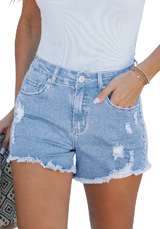 Women's denim shorts and ankle boots-Blue Breeze Women's High Waisted Denim Distressed Jeans Shorts Frayed Raw Hem Ripped Shorts Women's denim shorts and ankle boots-Blue Breeze Women's High Waisted Denim Distressed Jeans Shorts Frayed Raw Hem Ripped Shorts