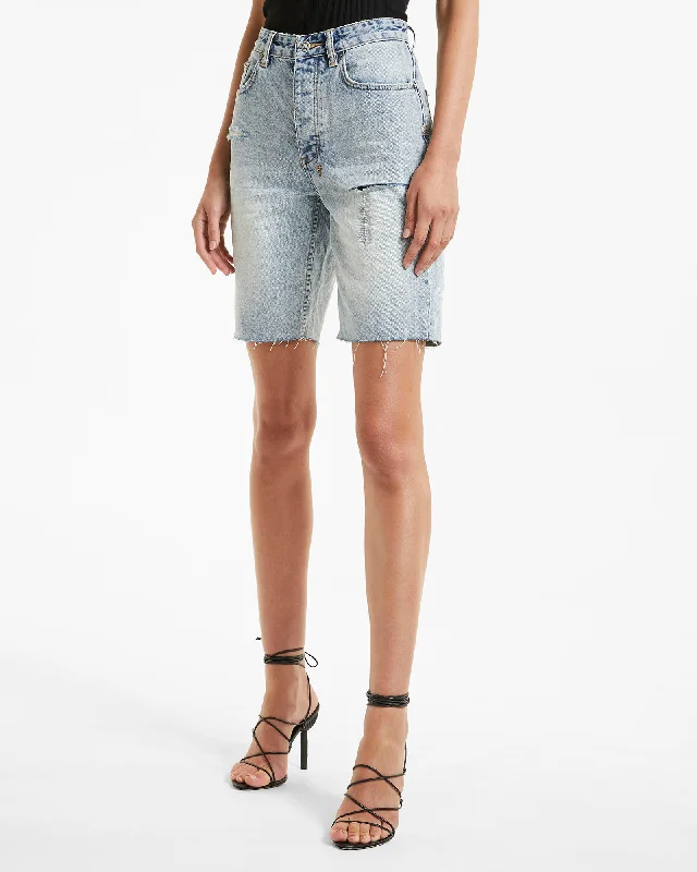 Women's denim shorts with a plaid print-BROOKLYN SHORT SKREAM TRASHED