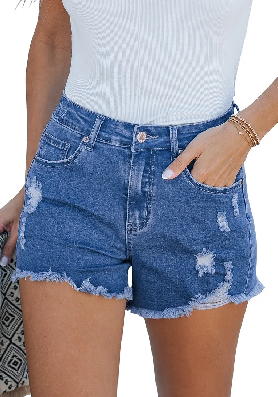 Women's denim shorts for a night out-Classic Blue Women's High Waisted Denim Distressed Jeans Shorts Frayed Raw Hem Ripped Shorts Women's denim shorts for a night out-Classic Blue Women's High Waisted Denim Distressed Jeans Shorts Frayed Raw Hem Ripped Shorts