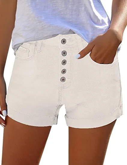 Women's denim shorts for vacation-Women's High Waisted Rolled Hem Distressed Jeans Ripped Denim Shorts Women's denim shorts for vacation-Women's High Waisted Rolled Hem Distressed Jeans Ripped Denim Shorts
