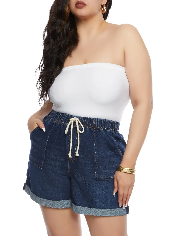 Women's denim shorts with a boyfriend fit-Plus Size Almost Famous Fixed Cuff Shorts
