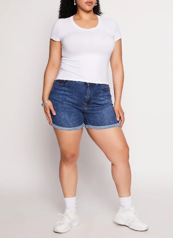 Women's denim shorts for a concert-Plus Size WAX High Waist Cuffed Shorts
