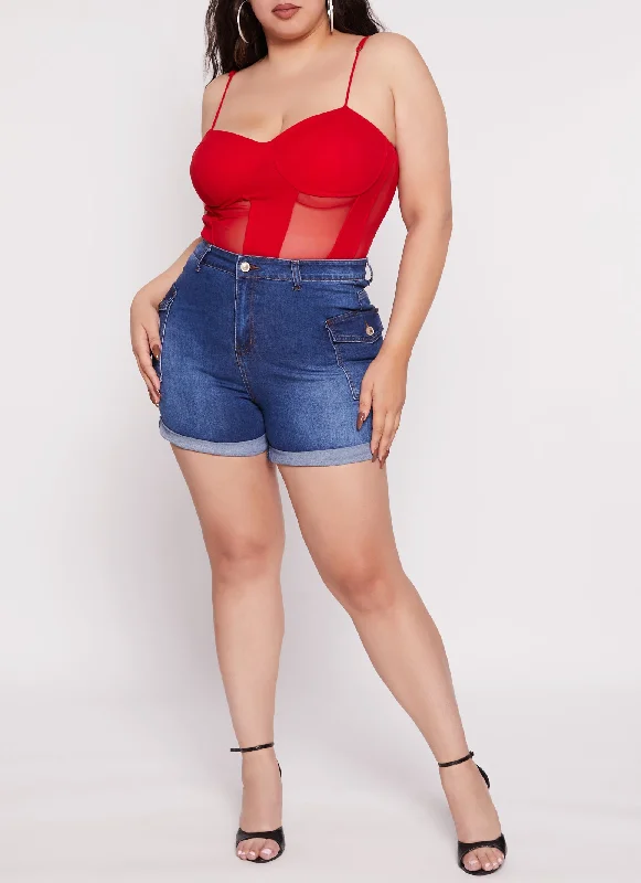 Women's denim shorts for a picnic-Plus Size WAX Rolled Cuff High Waisted Shorts