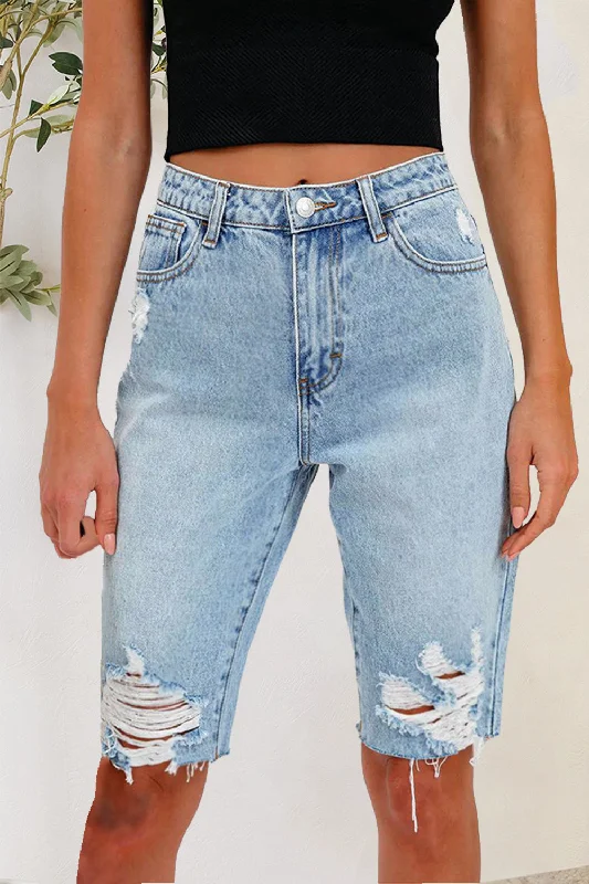 Where is the affordable 2025 new stylists Denim for you-Distressed Pocketed Denim Shorts Where is the affordable 2025 new stylists Denim for you-Distressed Pocketed Denim Shorts