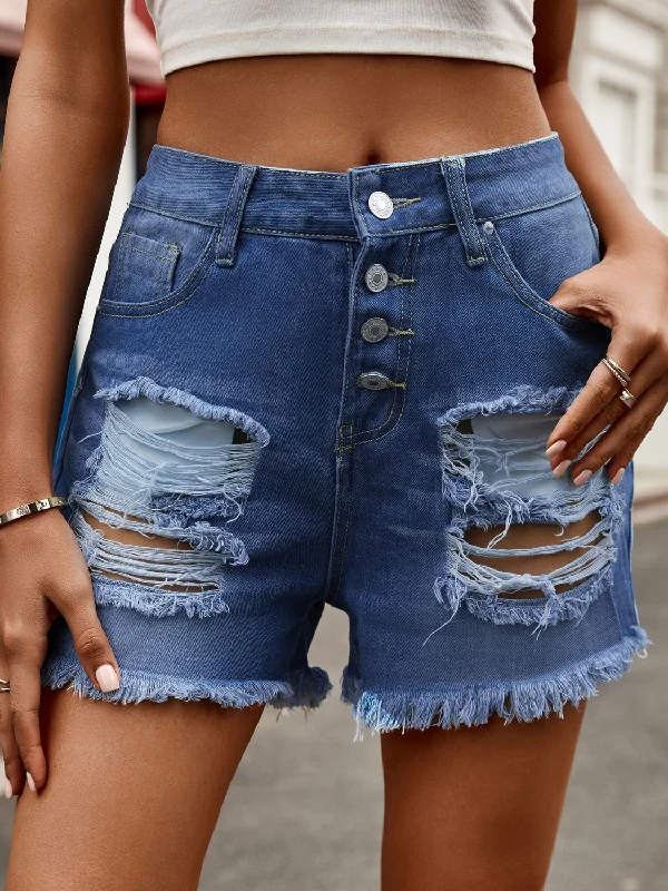 Style to great style or the best :Distressed Raw Hem Denim Shorts