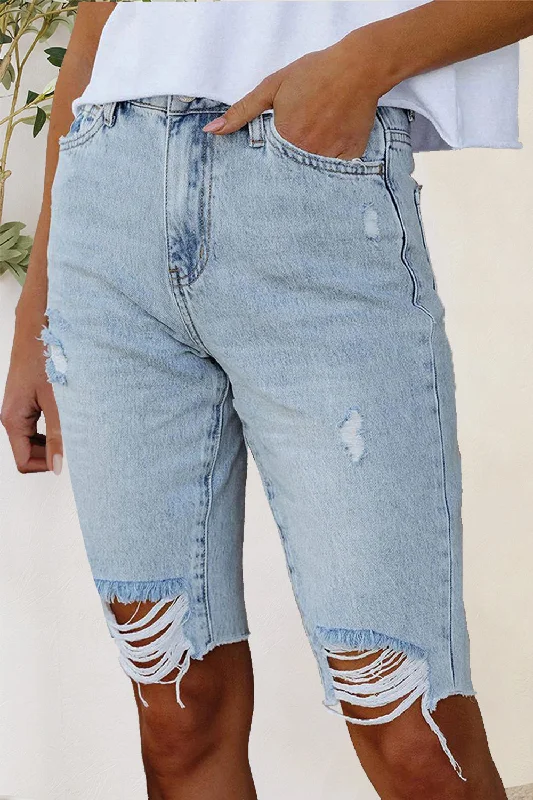 World with has and the plus styled stylist with a.Distressed Raw Hem Denim Shorts