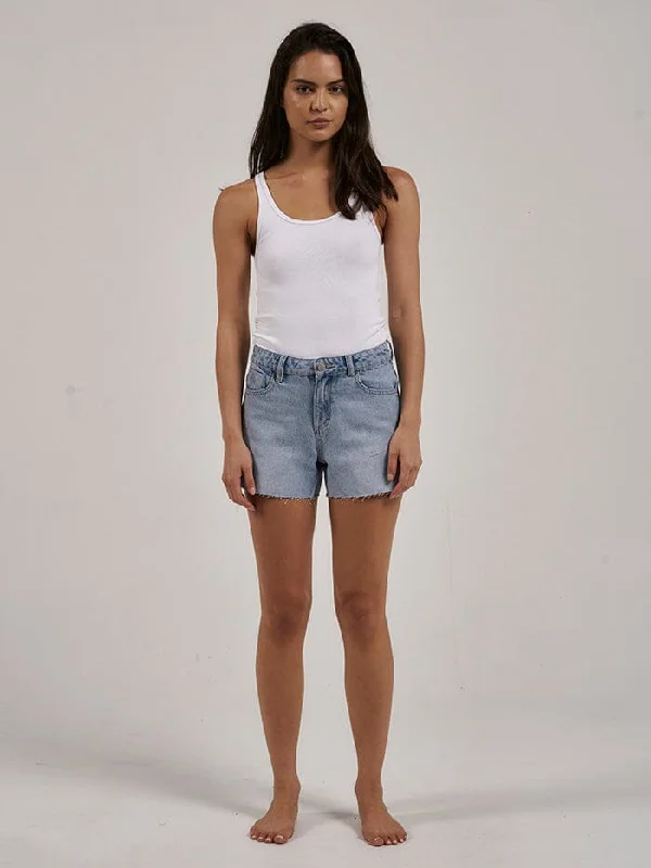 Women's denim shorts with rips-Erica Mid Rise Short - Ash Blue