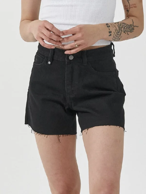 Women's denim shorts for a music festival-Erica Mid Rise Short - Black Rinse