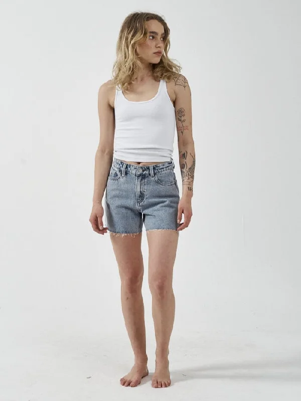 Women's denim shorts with a denim jacket-Erica Mid Rise Short - Garage Blue