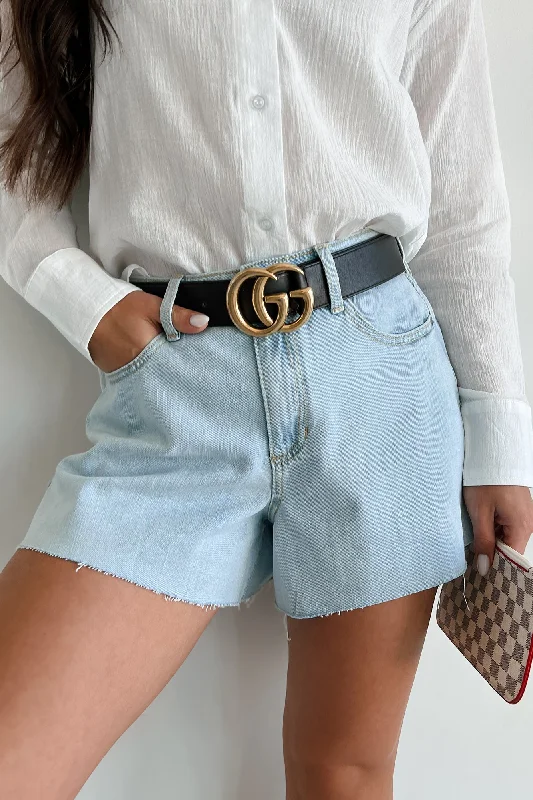 Women's denim shorts for travel-Evander High Rise Raw Hem Denim Sneak Peek Shorts (Light) Women's denim shorts for travel-Evander High Rise Raw Hem Denim Sneak Peek Shorts (Light)