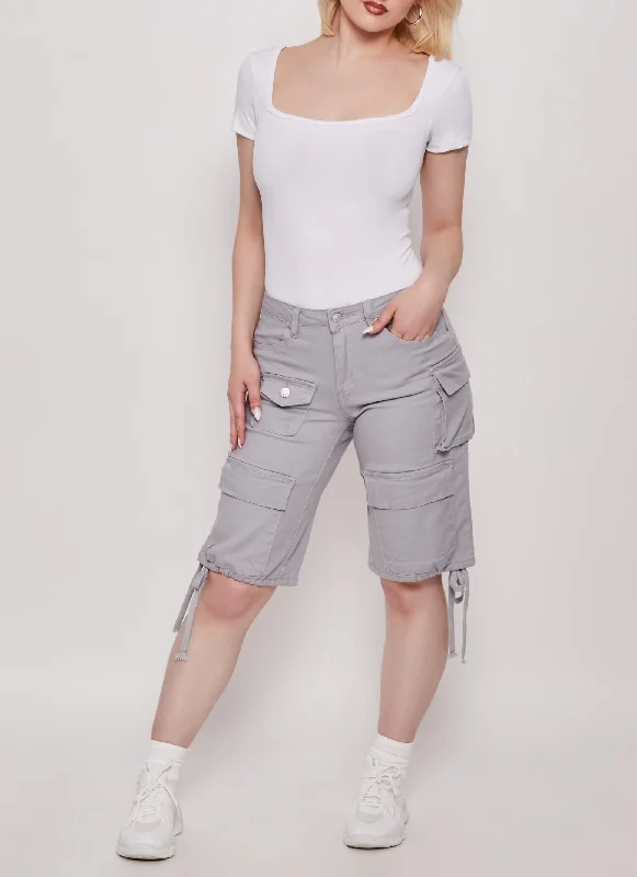 Women's denim shorts and a flowy blouse-Almost Famous Cargo Bermuda Shorts