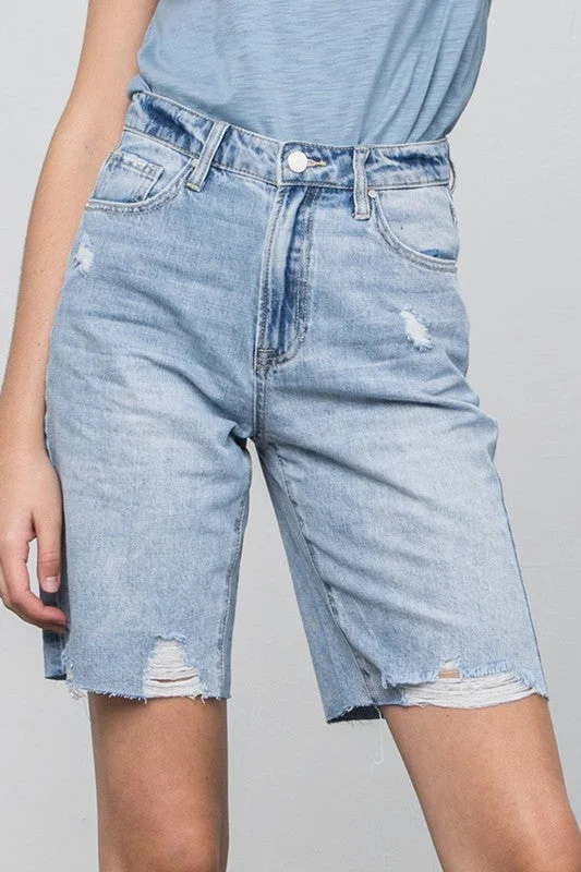 Women's denim shorts for warm weather outings :High Rise Denim Bermuda Shorts