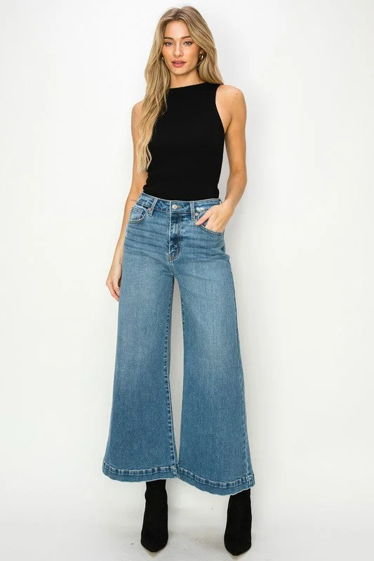 Women's denim shorts 2025 denim jeans in fit styled from styled high-HIGH RISE CROP PALAZZO JEANS