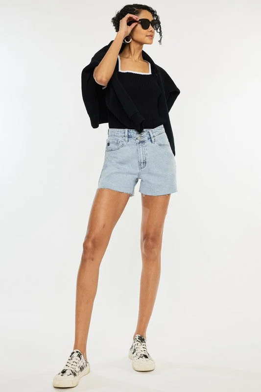 Women's denim shorts with a high rise waistband :High Rise Crossover WB Shorts