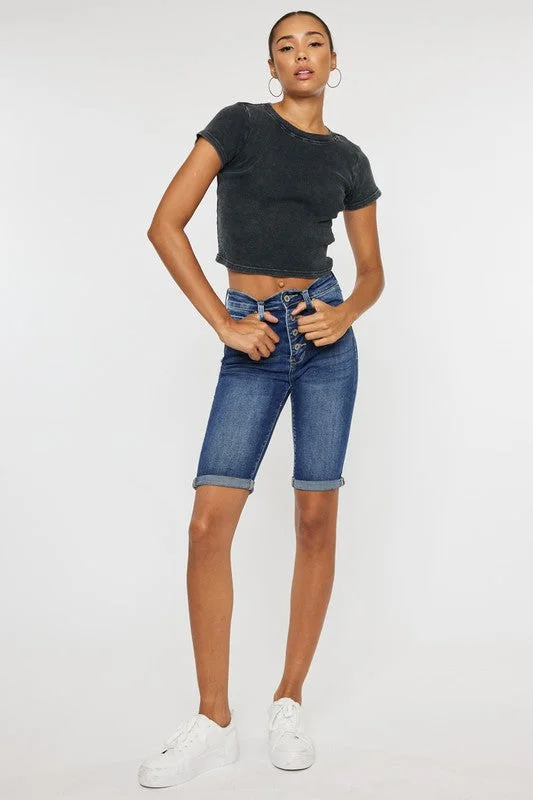 Great style high the denim from :High Rise Cuff Bermuda Jeans