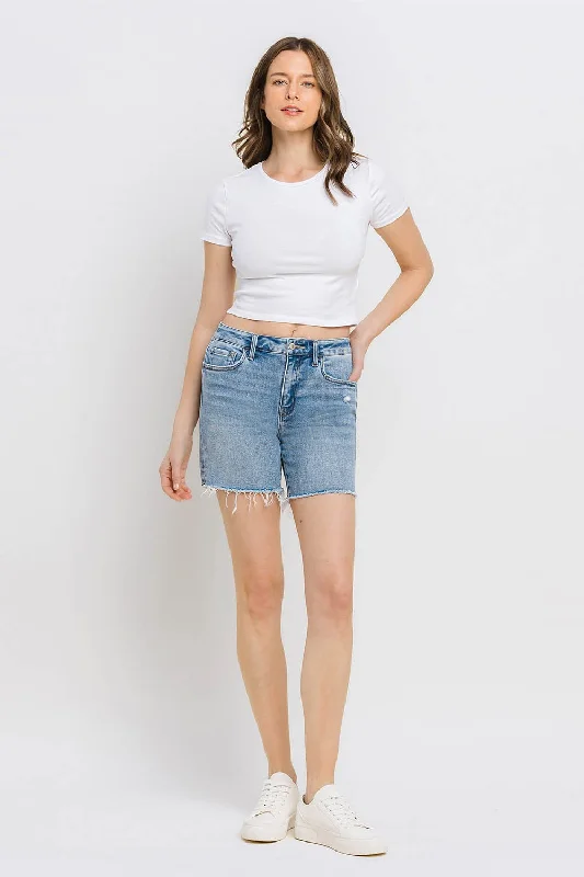 Women's denim shorts for seamless underwear :Tara High Rise Midi Shorts in Done Deal by Vervet Women's denim shorts for seamless underwear :Tara High Rise Midi Shorts in Done Deal by Vervet