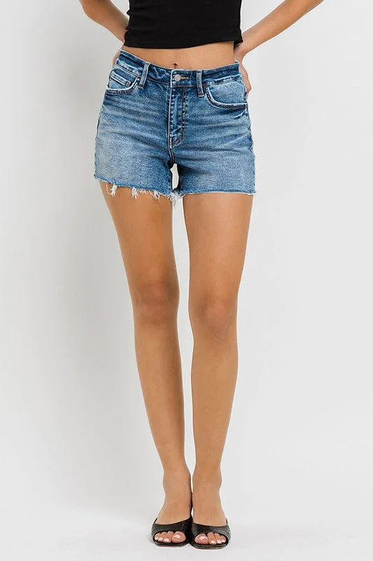 Women's denim shorts for summer to wear on fits to :High Rise Raw Hem Denim Shorts