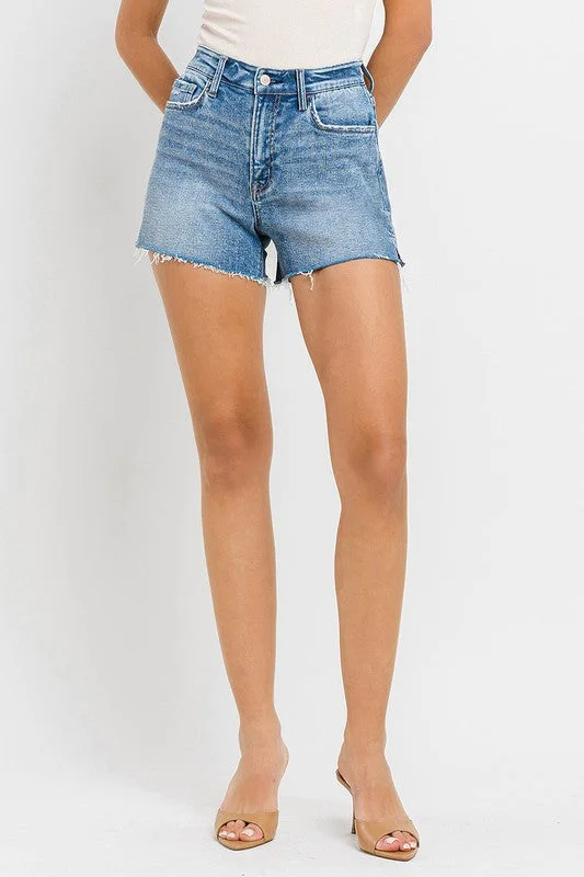 Women's denim shorts for graphic t-shirts :High Rise Side Slit A Line Shorts