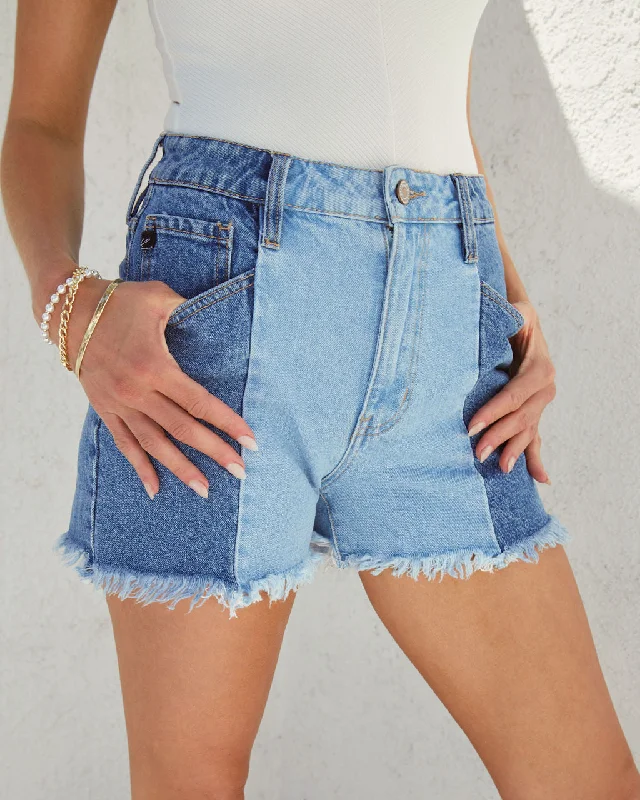 Women's denim shorts and a blazer outfit-Jessica Two Tone High Waisted Frayed Hem Jean Shorts Women's denim shorts and a blazer outfit-Jessica Two Tone High Waisted Frayed Hem Jean Shorts